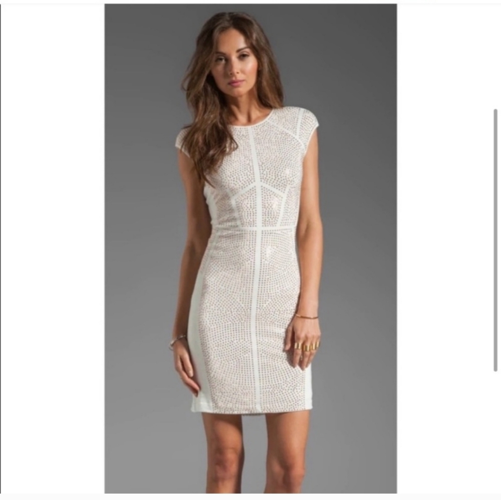 Rebecca Taylor Nailhead rose gold pink studded cream Sheath Dress. Med.Pink/Whit - Picture 6 of 8